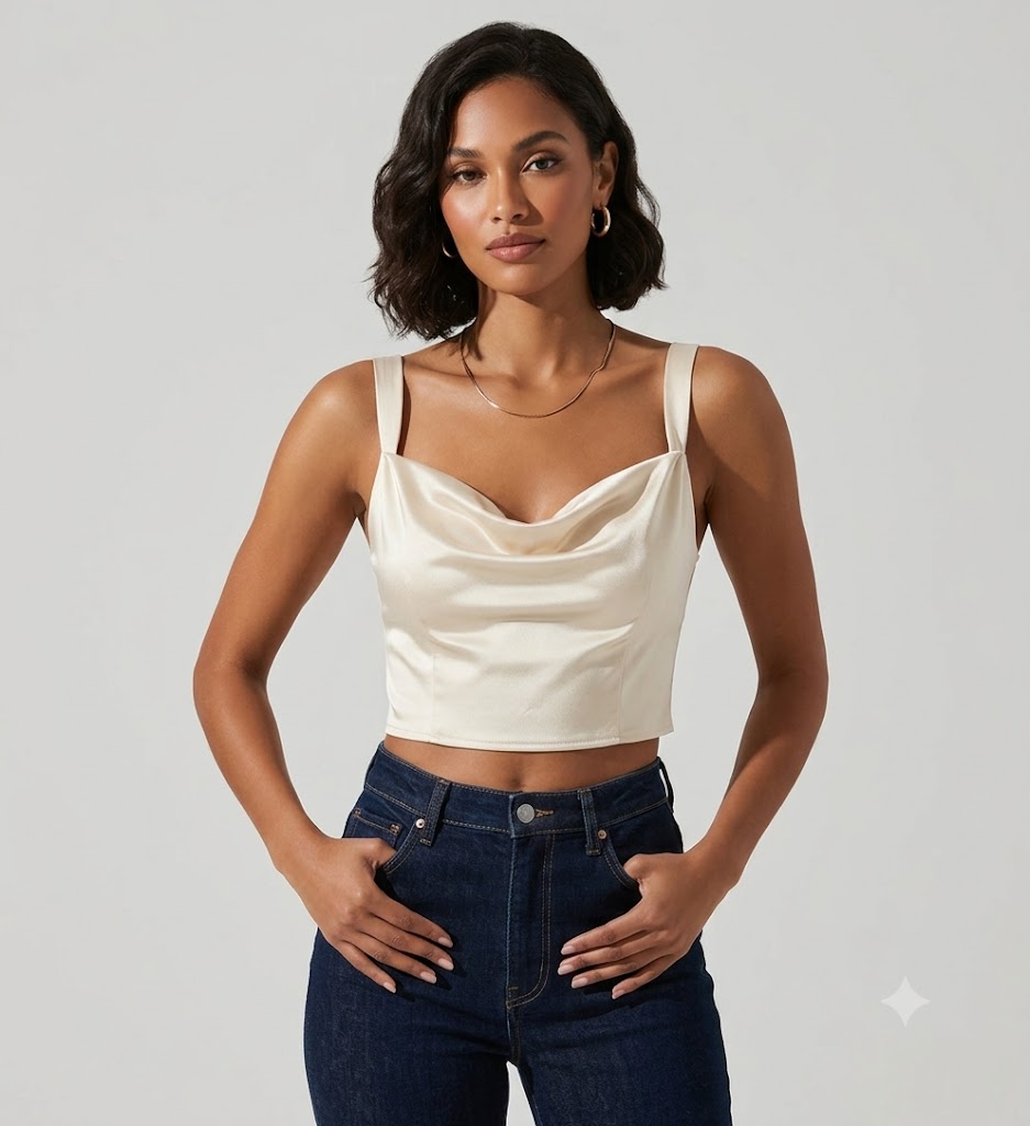 Ivory Satin Cowl Neck Cami Top