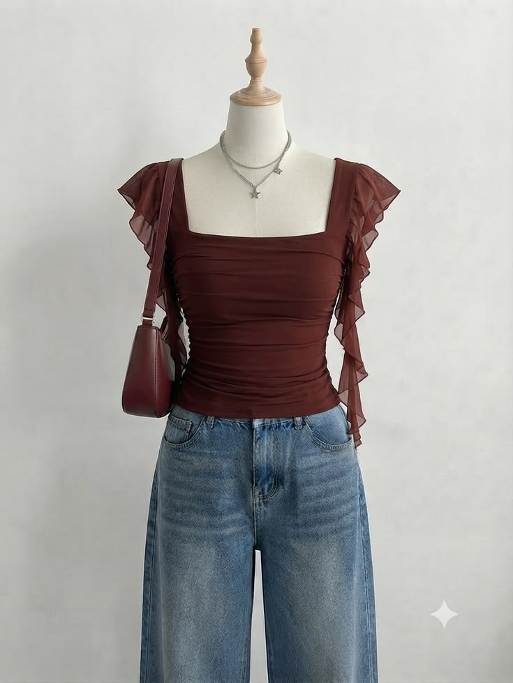 Red Ruffle Bow Peplum Top