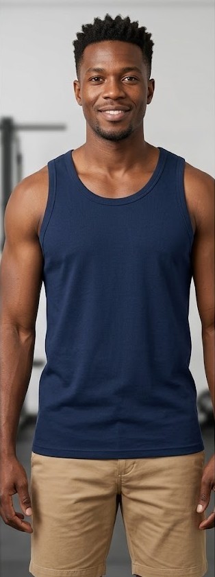 Men's Combed Cotton Ribbed Vest - Navy Blue