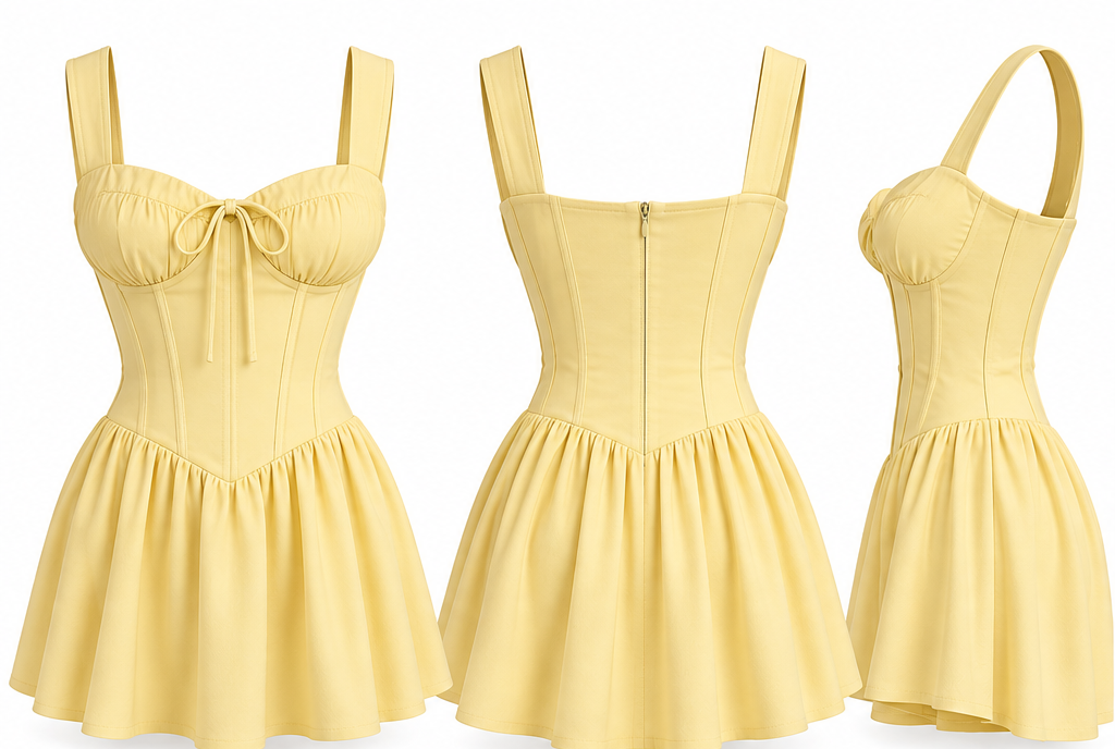 Yellow Sweetheart Neck Fit & Flare Dress