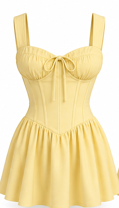 Yellow Sweetheart Neck Fit & Flare Dress
