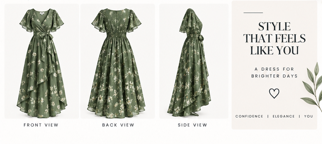 Green Floral Puff Sleeve Maxi Dress