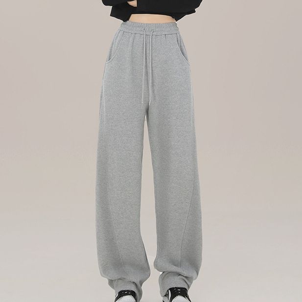 Women Grey Wide Leg Drawstring Trousers