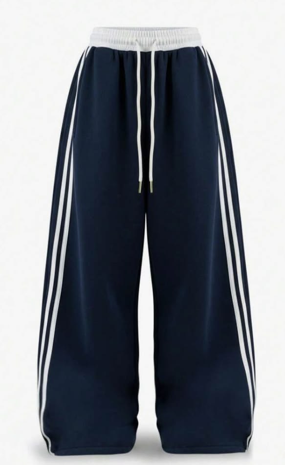 Women Navy Blue Contrast Stripe Wide Leg Trousers