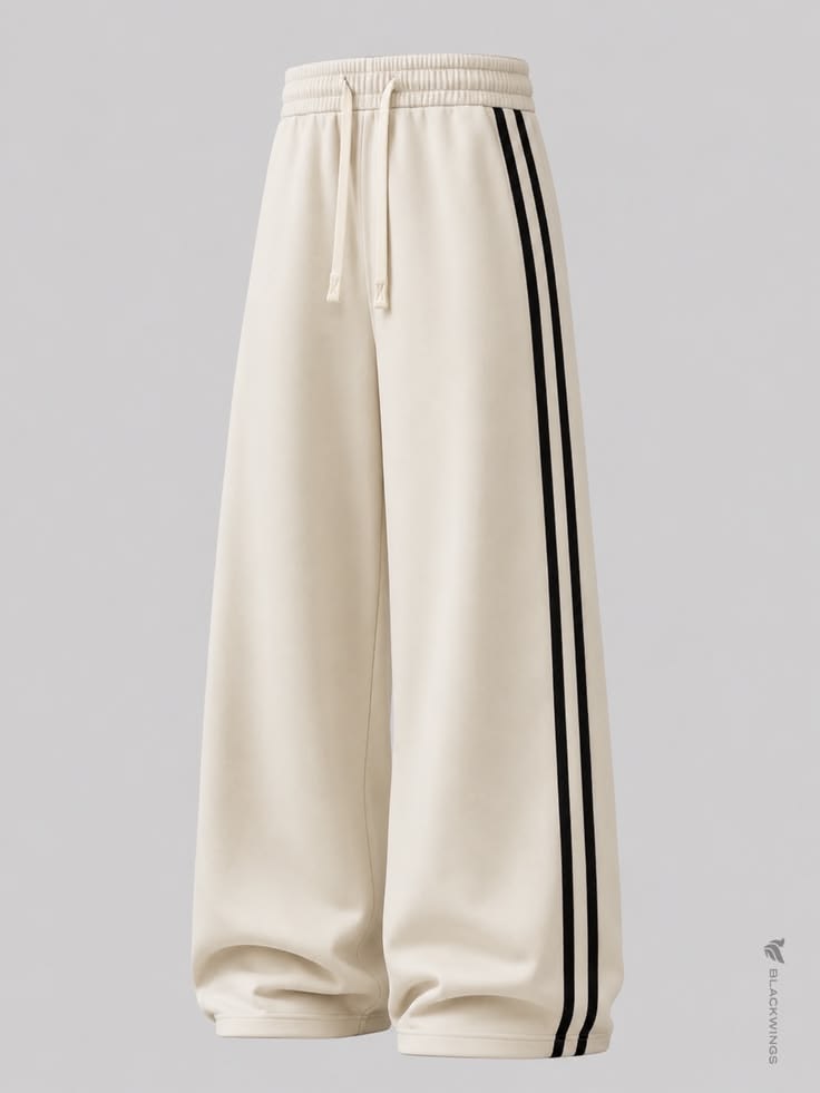 Women Ivory Double Stripe Wide Leg Trousers