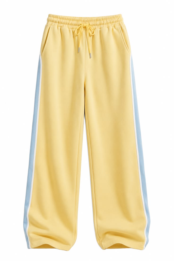Women Yellow Contrast Side Stripe Wide Leg Trousers