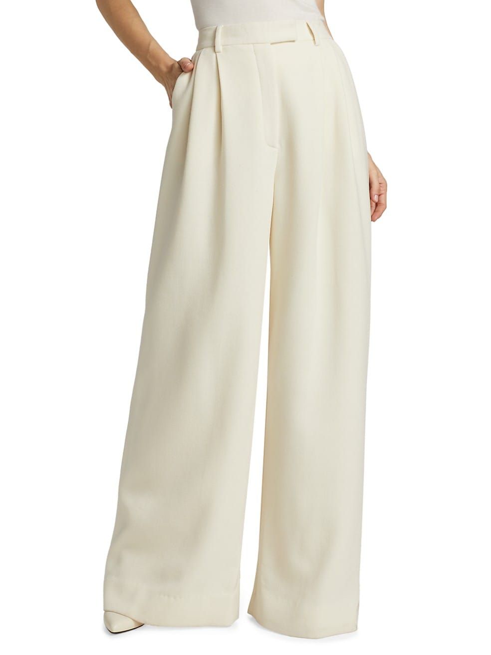 Women Beige High Waist Tailored Wide Leg Trousers