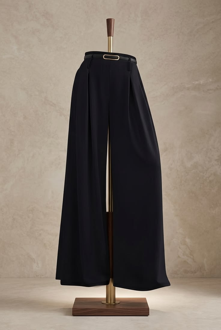 Women Navy Wide Leg Belt Detail Trousers