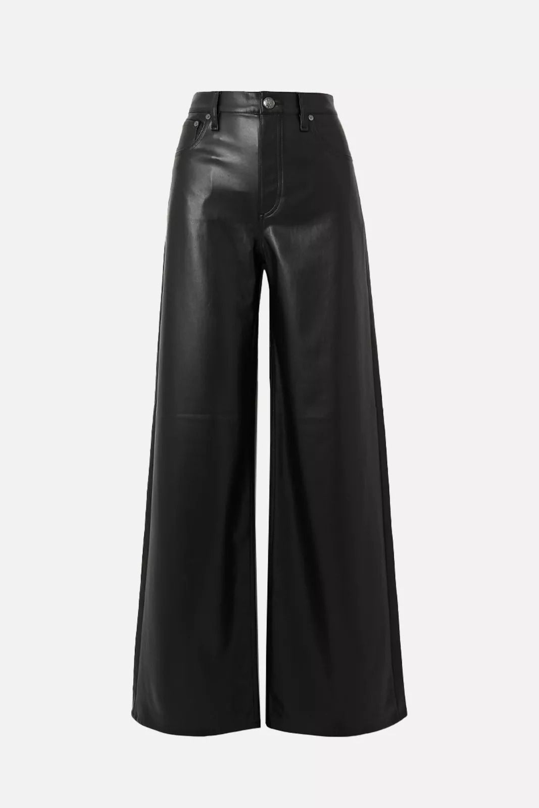 Women Black Faux Leather Wide Leg Trousers
