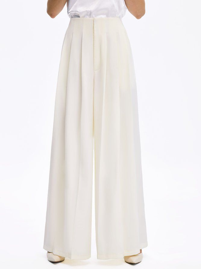 Women Ivory Relaxed Wide Leg Trousers