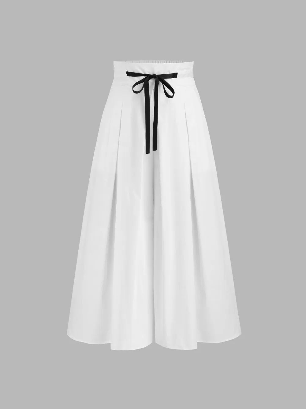 Women White Scarf Tie Wide Leg Trousers
