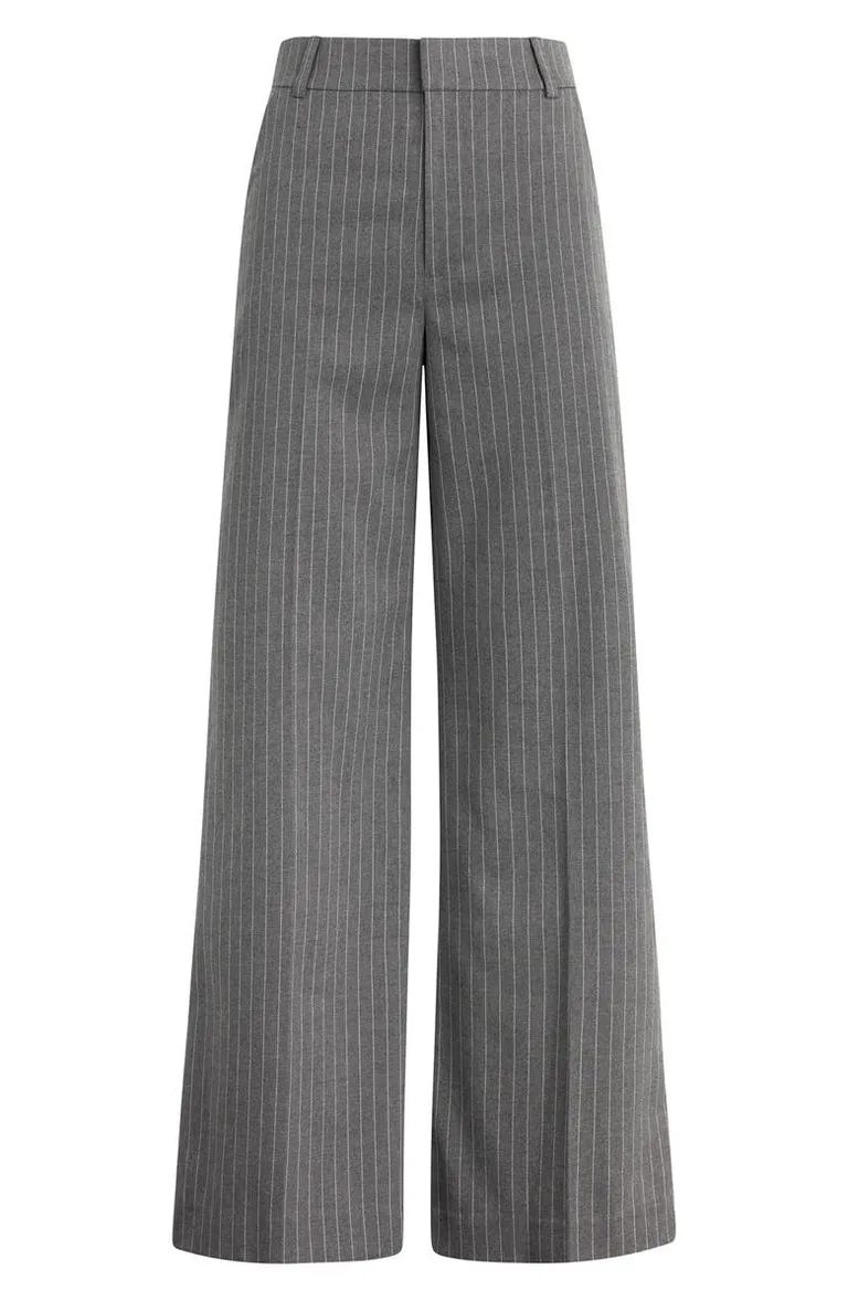 Women Grey Pinstripe Wide Leg Trousers