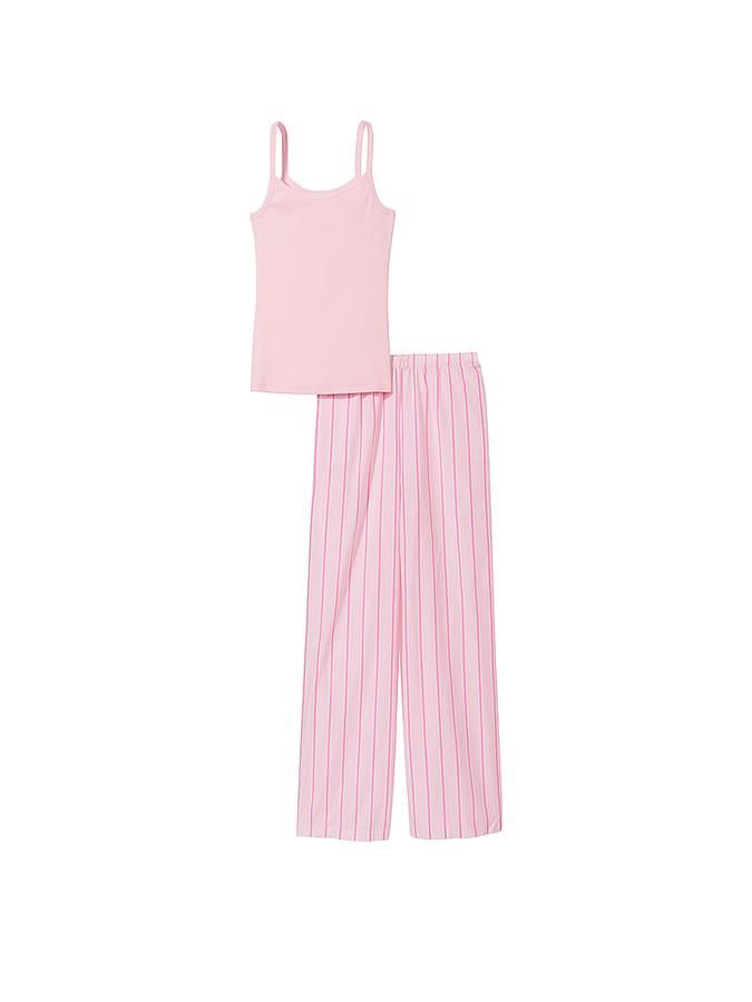 Women Pink Cami Top & Striped Pajama Set