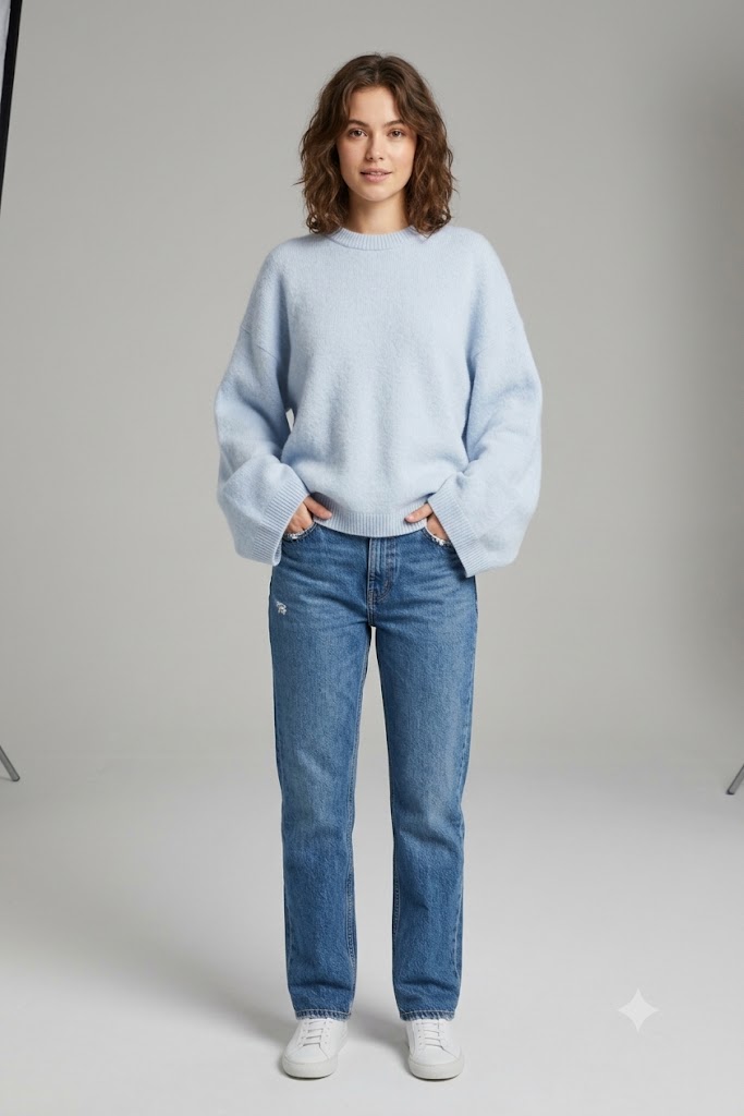 Ice Blue Classic Crew Neck Sweater