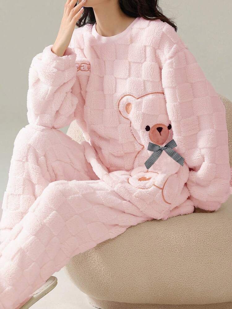 Women Pink Plush Winter Night Suit