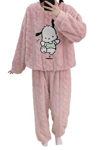 Women Pink Plush Winter Night Suit