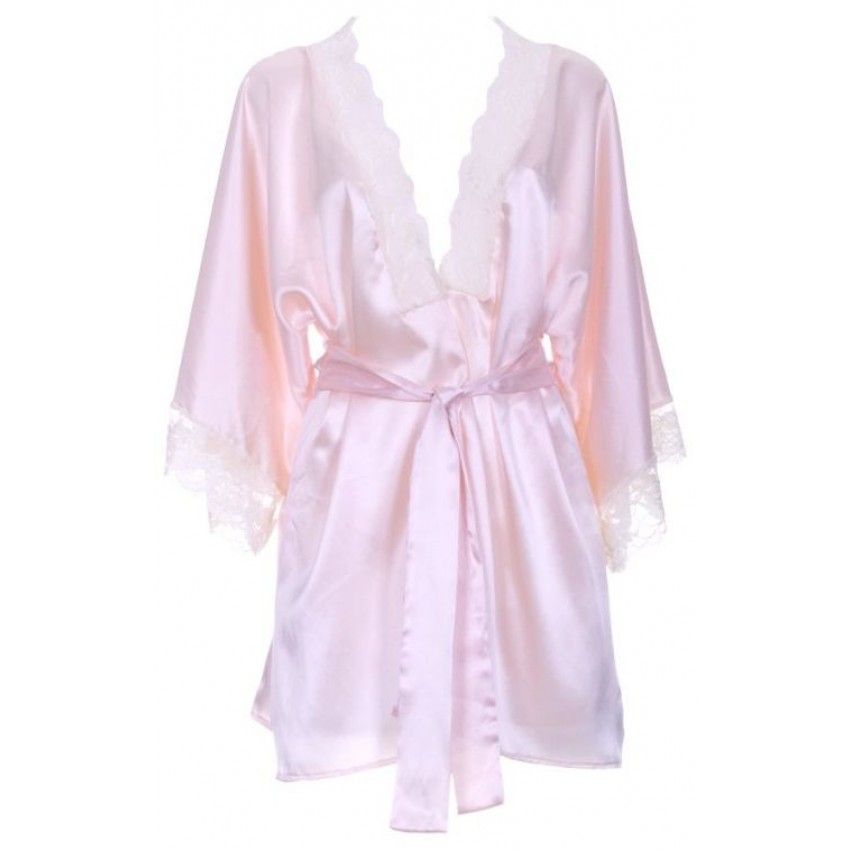 Women Pink Satin Lace Robe