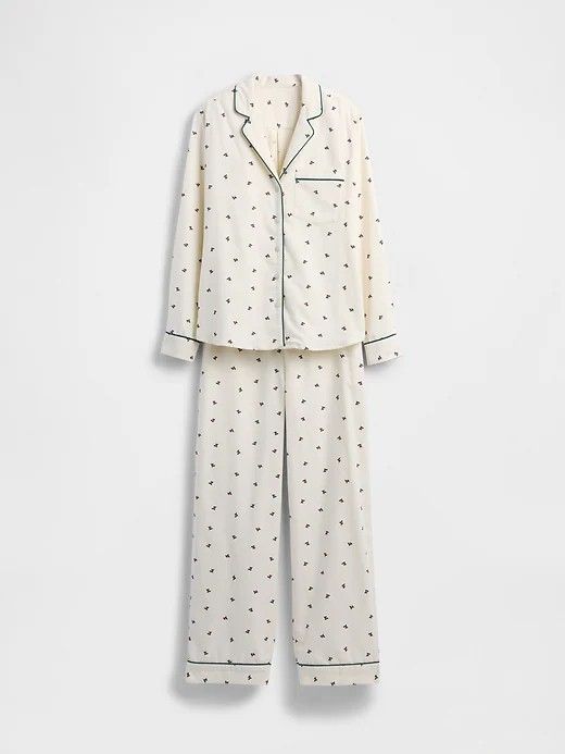 Women Cream Printed Full Sleeve Pajama Set