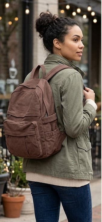 Women Brown Vintage Canvas Backpack