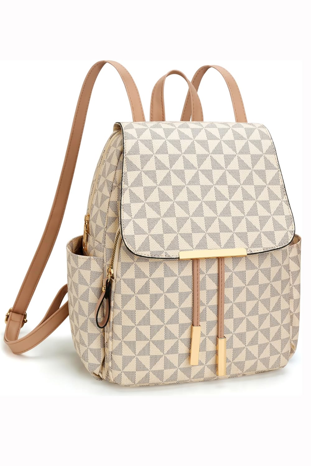 Women Beige Geometric Print Backpack