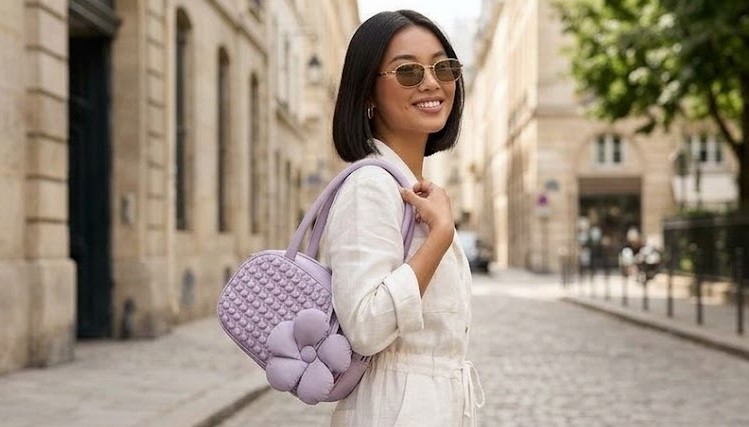 Women Lavender Quilted Bow Handbag