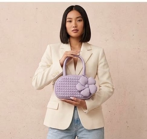 Women Lavender Quilted Bow Handbag