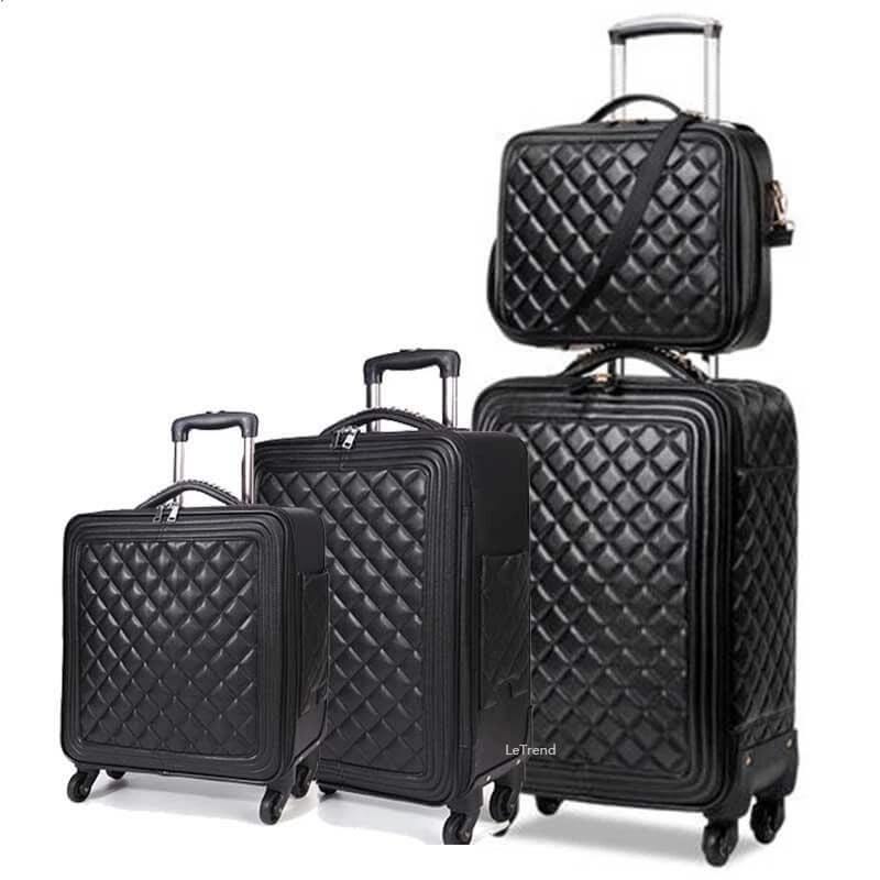 Women Black Quilted 4 Piece Luggage Set
