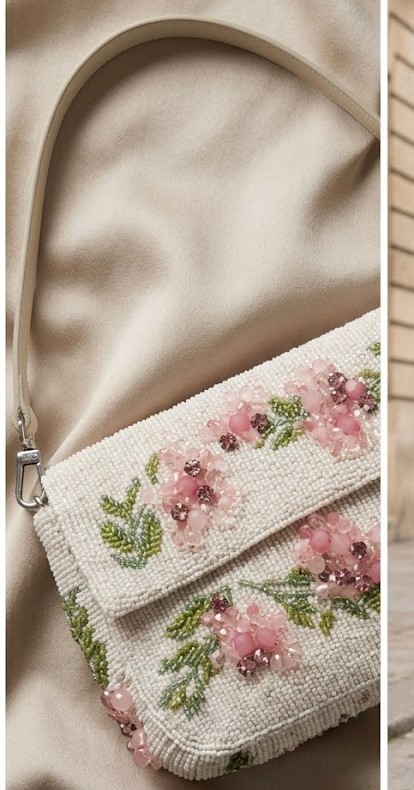 Women White Floral Beaded Shoulder Bag