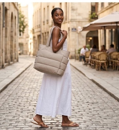 Women Beige Puffer Tote Bag