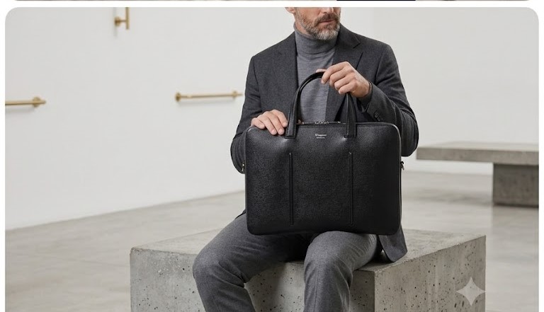 Black Premium Leather Laptop Briefcase