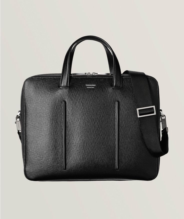 Black Premium Leather Laptop Briefcase