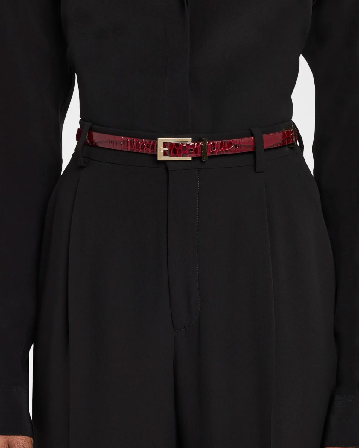 Red Crocodile Pattern Slim Belt