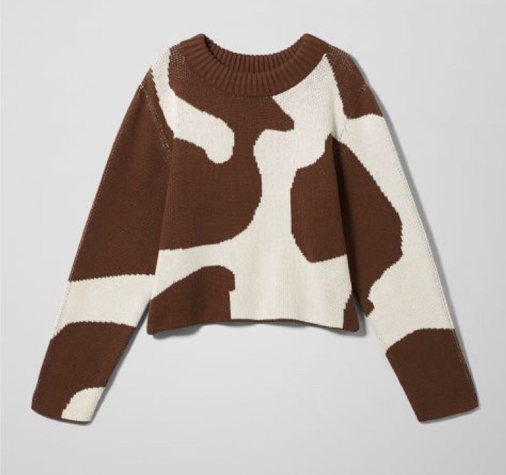 Brown Cream Abstract Print Knit Sweater