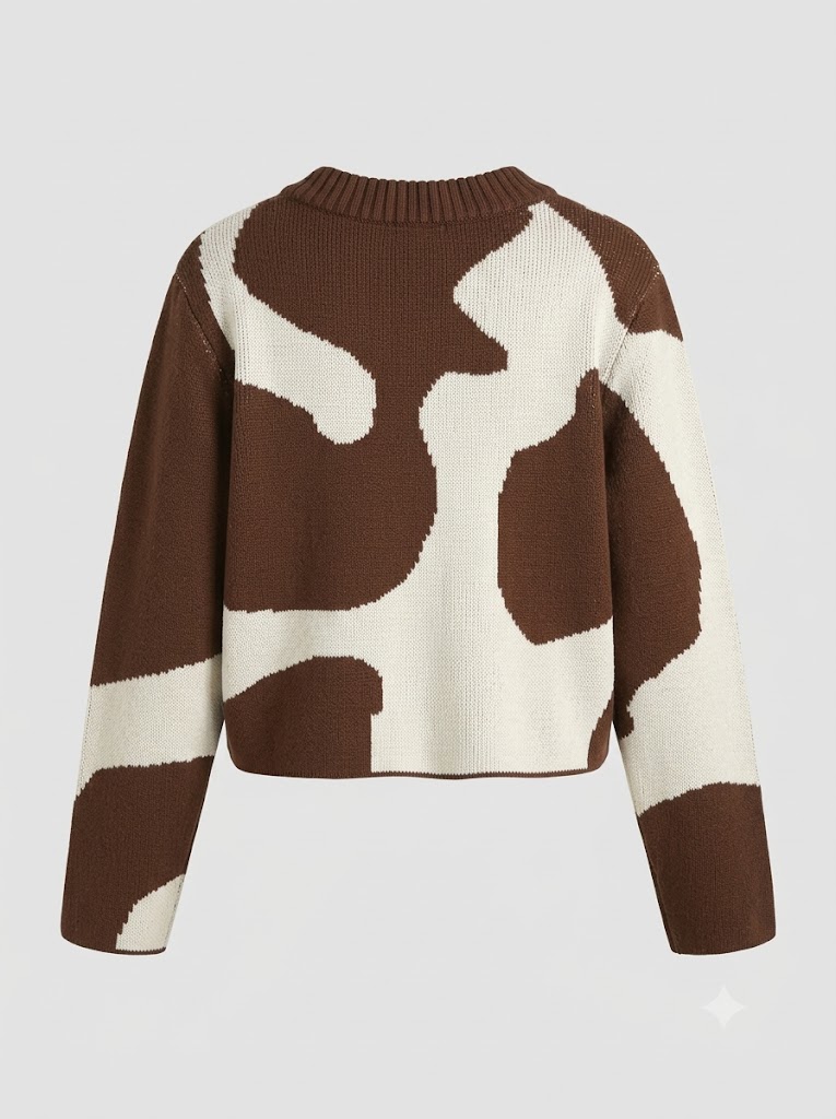 Brown Cream Abstract Print Knit Sweater
