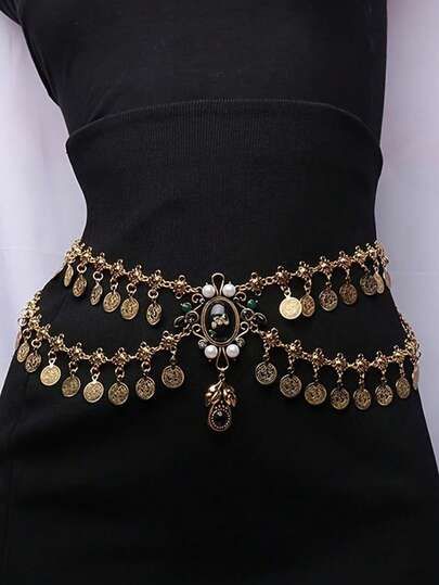 Gold Coin Charm Waist Belt