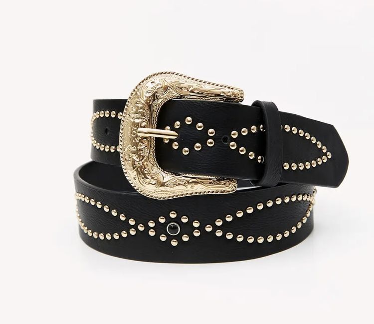 Black Slim Gold Buckle Belt