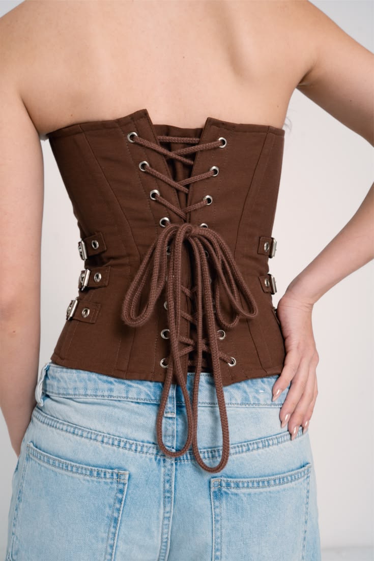Brown Lace-Up Corset Waist Belt