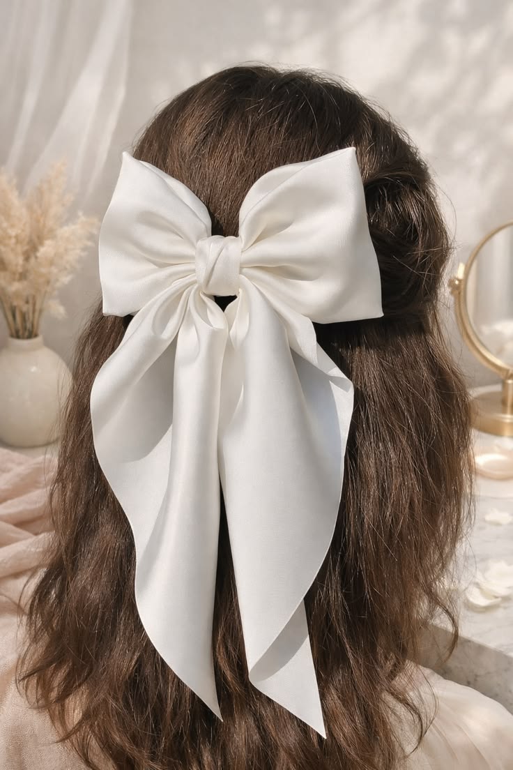 White Satin Bow Hair Charm