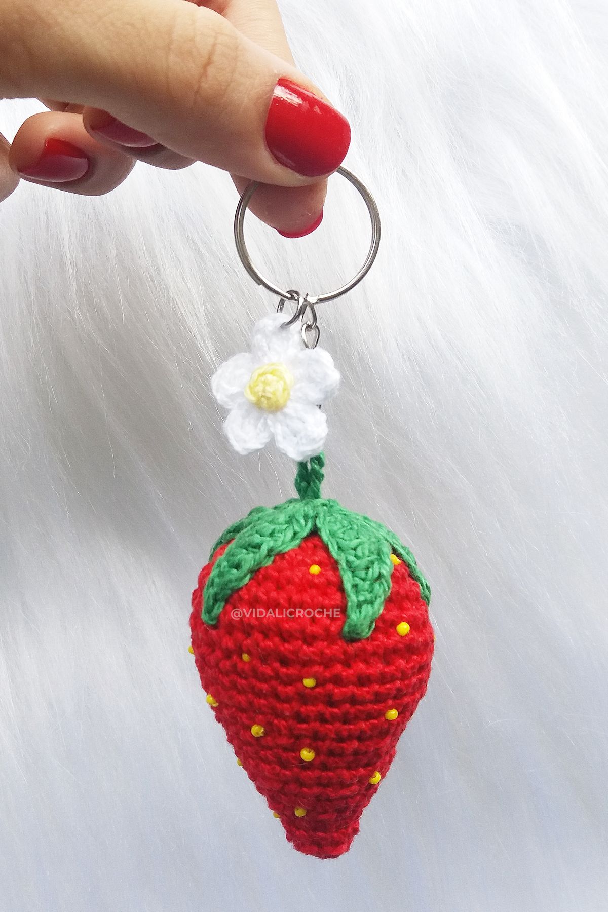 Crochet Strawberry Flower Keychain