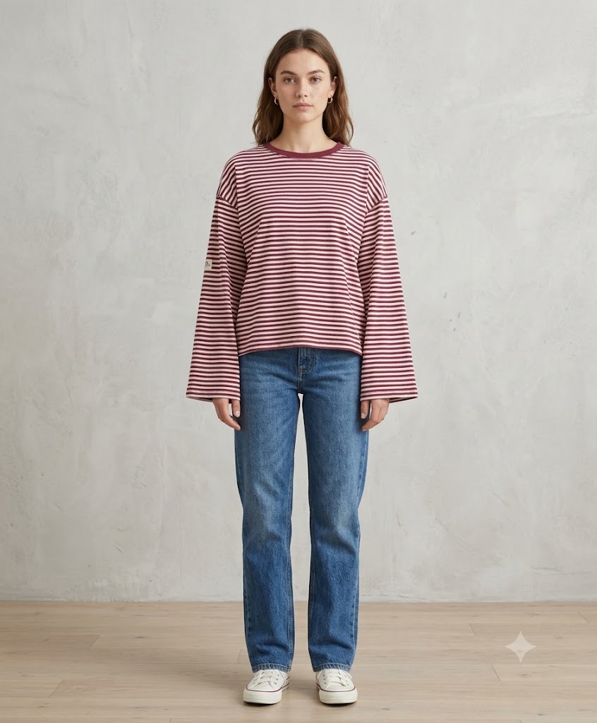 Burgundy White Stripe Relaxed Sweatshirt
