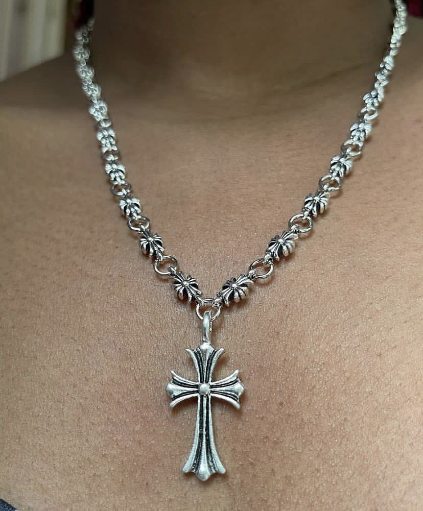 Silver Floral Cross Pendant