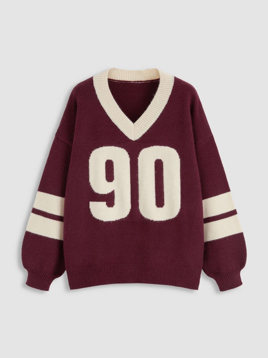 Burgundy Cream Varsity 90 Knit Sweater