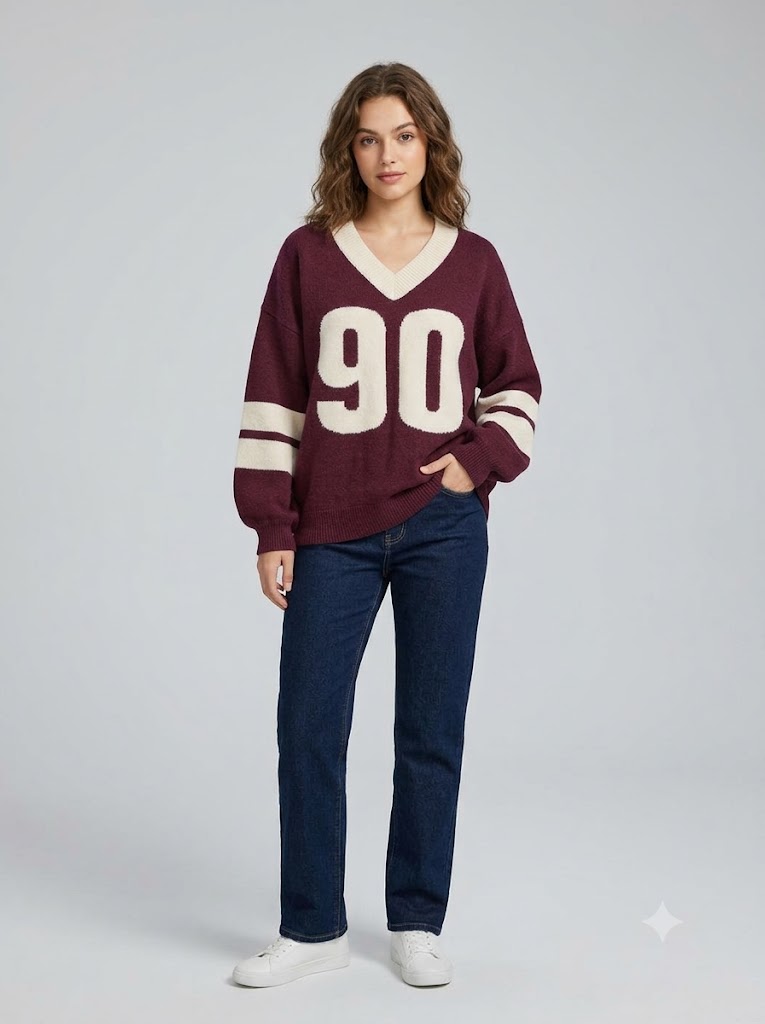 Burgundy Cream Varsity 90 Knit Sweater