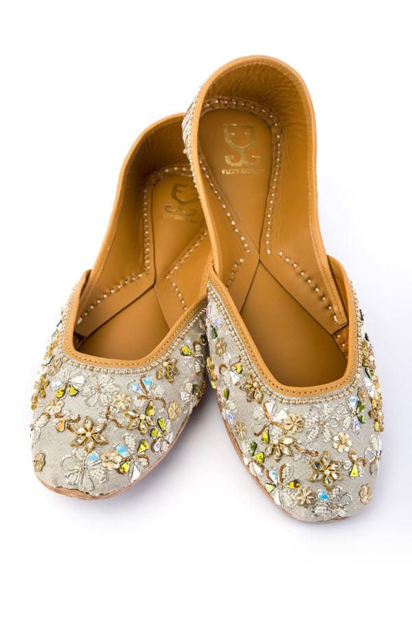 White Floral Embroidered Flats