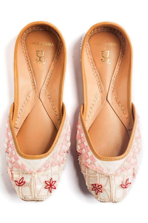 White Floral Embroidered Flats