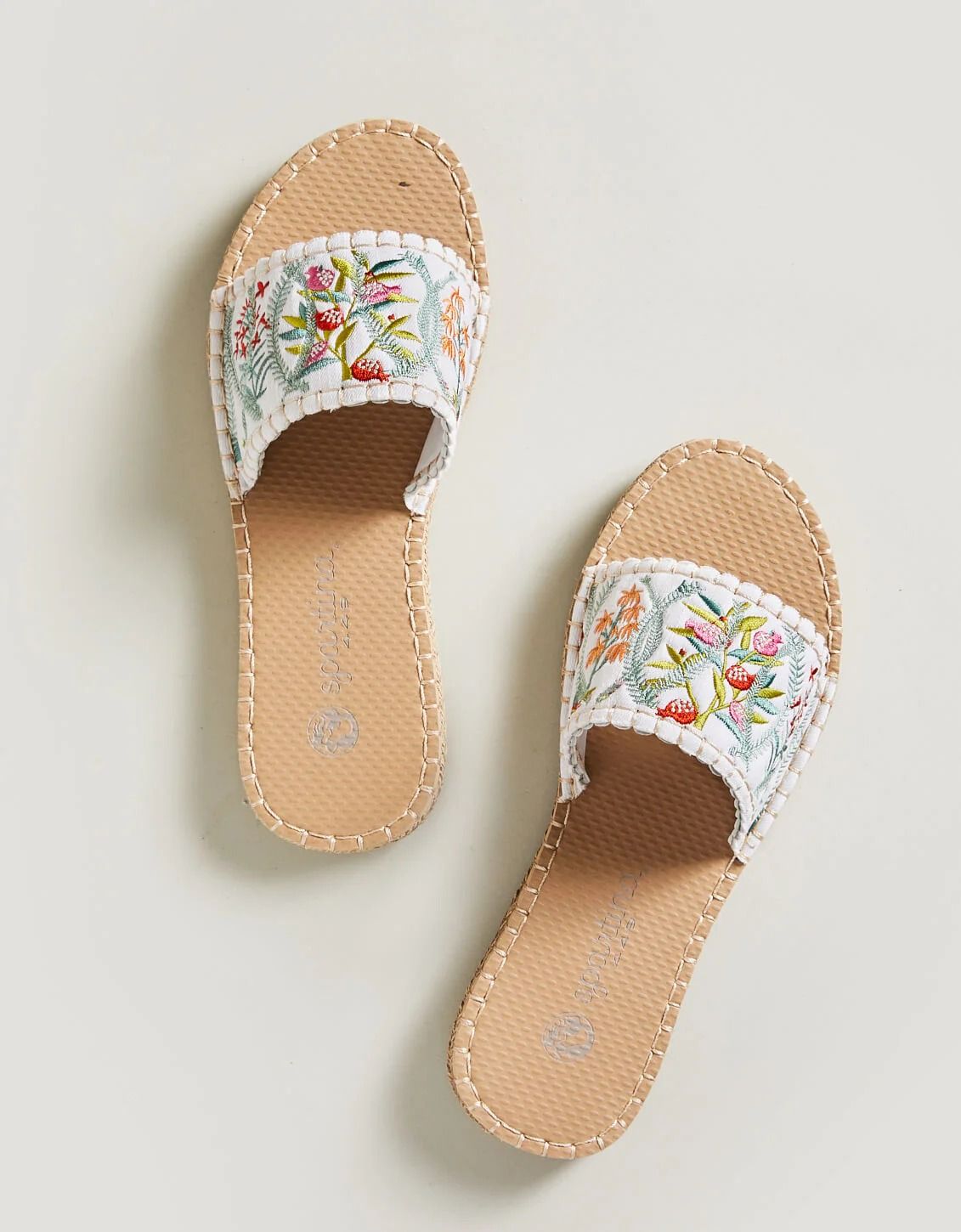 Floral Embroidered Slip-On Sandals