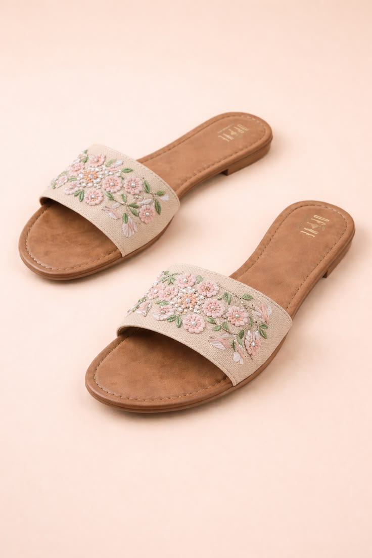 Floral Embroidered Slip-On Sandals