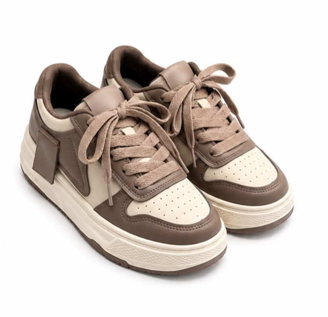 Beige Panel Lace-Up Sneakers