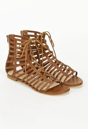 Tan Gladiator Lace-Up Sandals