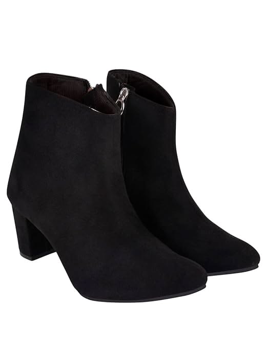 Black Suede Block Heel Ankle Boots